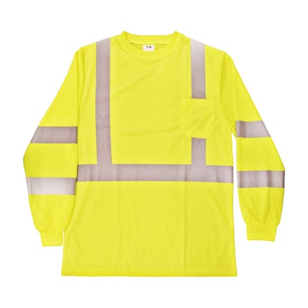 Hi-Vis ANSI Type R, Class 2 Long Sleeve T-Shirt W/ 2 Reflective Tape And Left Front Pocket, M